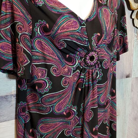 Catherines 0X Black Multicolor Paisley Slipover Maxi Dress Stretch 524 - Picture 5 of 10